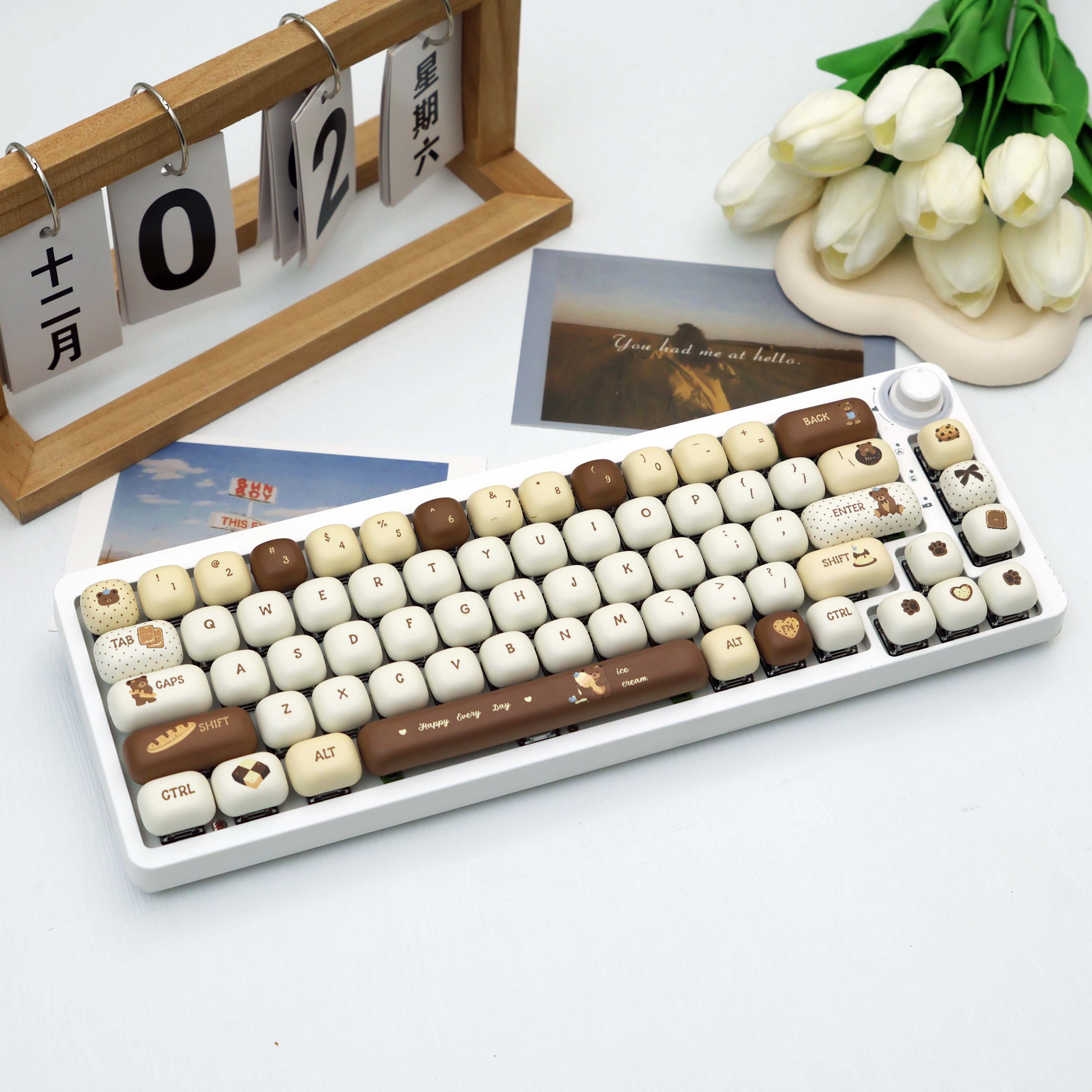 137 Teclas Cherry Bear Tema PBT Sublimação por Tingimento Perfil MOG Conjunto de Tampas para Teclado Mecânico 61 64 68