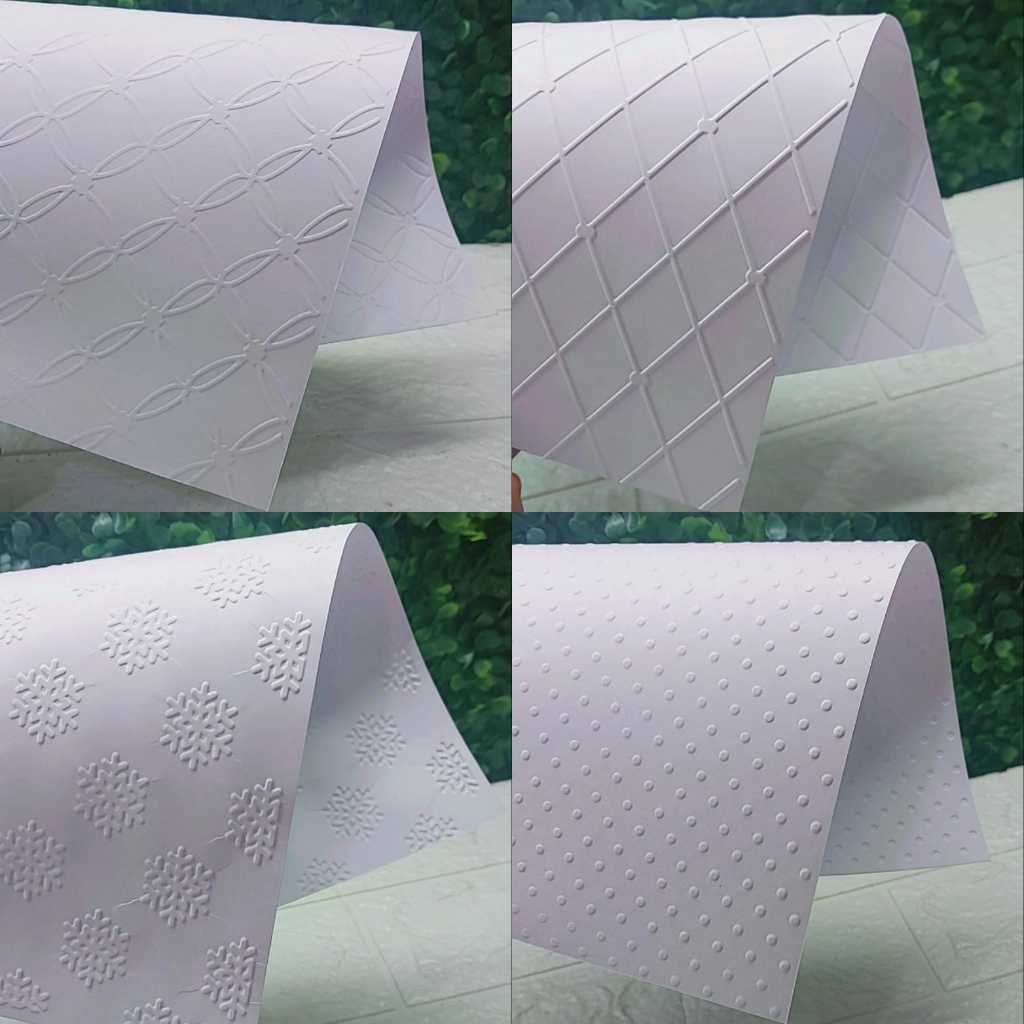 Folhas Papel Branco Offset, Color Plus em Relevo Textura Poás (Bolinha), Matelassê, Losango e Floco de Neve 180g