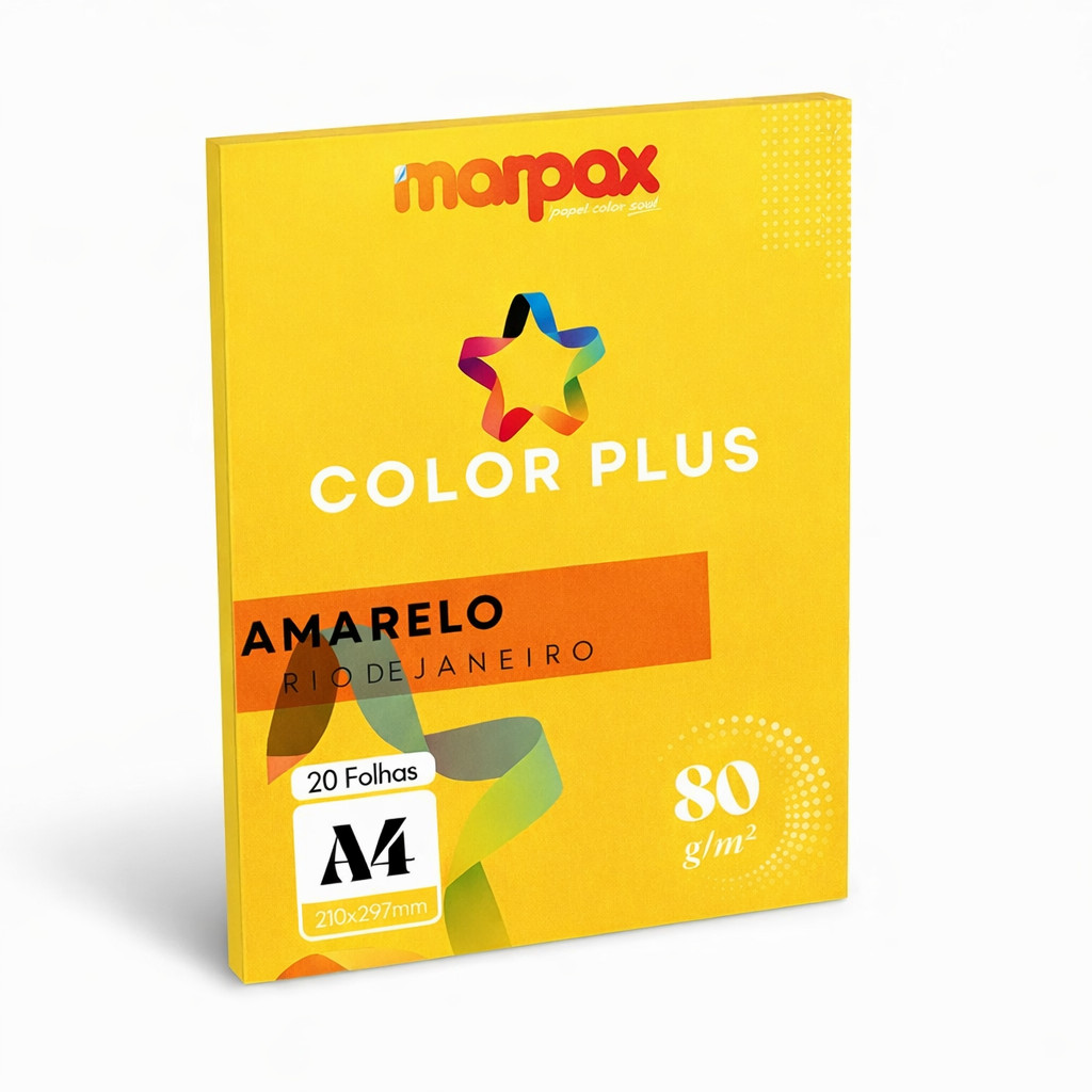 Papel Color Plus 80g A4 210x297mm Amarelo Marpax 20fls