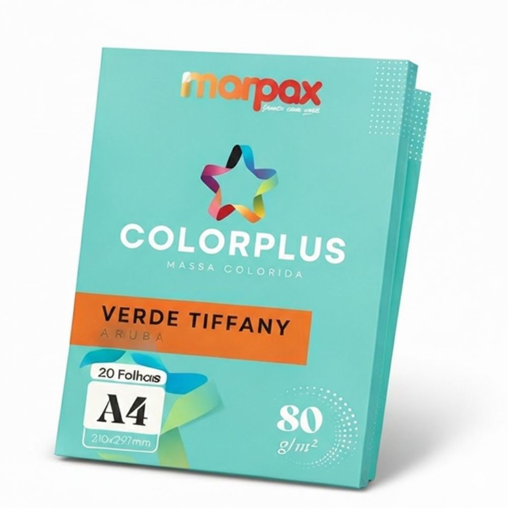 Papel Color Plus 80g A4 210x297mm Verde Tiffany Marpax 20fls