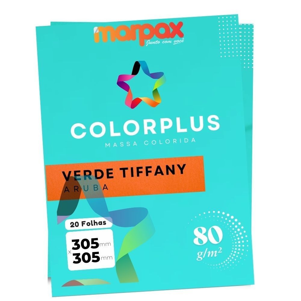 Papel Color Plus 80g 305x305mm Verde Tiffany Marpax 20fls