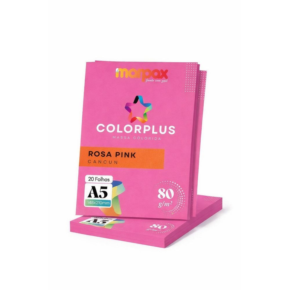 Papel Color Plus 80g A5 148x210mm Rosa Pink Marpax 20fls