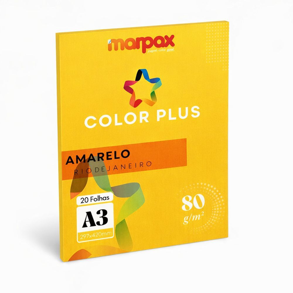 Papel Color Plus 80g A3 297x420mm Amarelo Marpax com 20fls