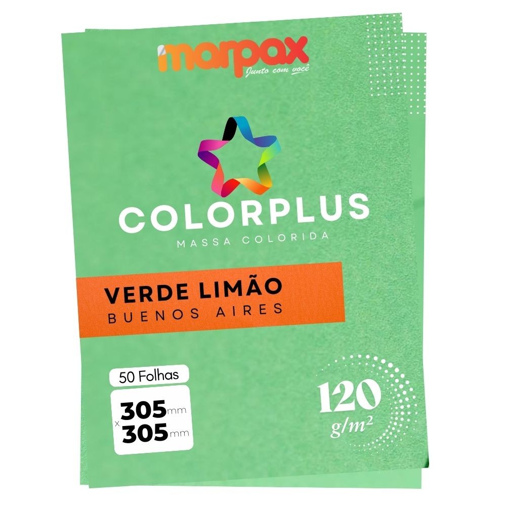 Papel Color Plus 120g 305x305mm Verde Limão Buenos Aires Marpax 50fls