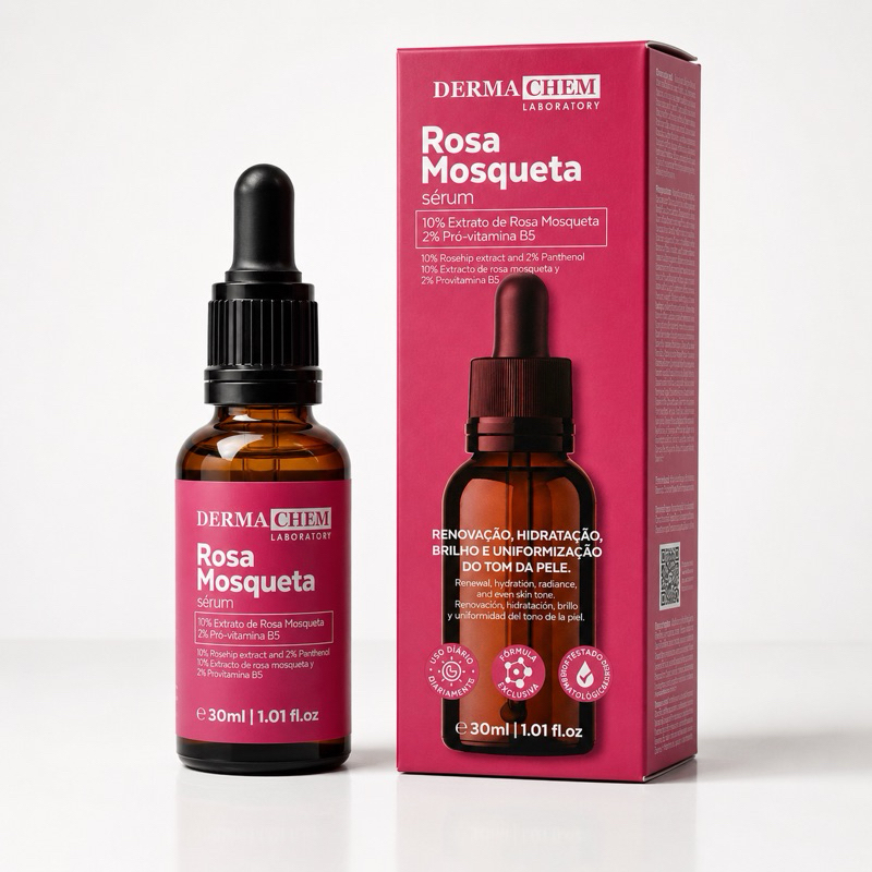 Sérum Rosa Mosqueta Dermachem 30ml Clareador Facial Anti Manchas Hidratante com Pró Vitamina B5
