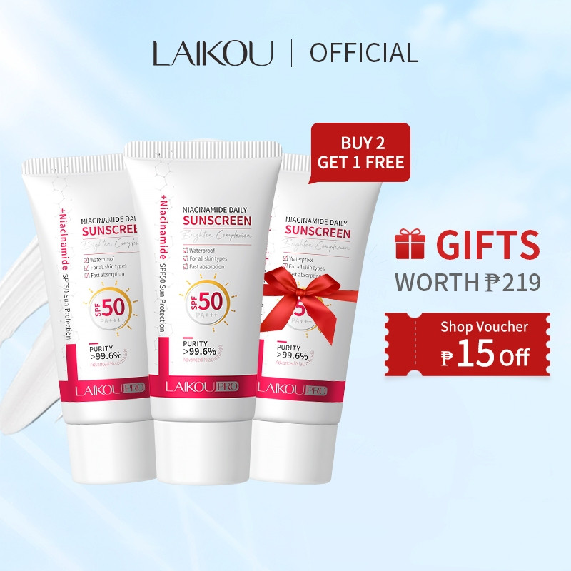 LAIKOU Pro Niacinamida HA Protetor Solar Diário SPF50 PA+++ À Prova D'Água, Clareador, Refrescante, Redutor de Poros 50g