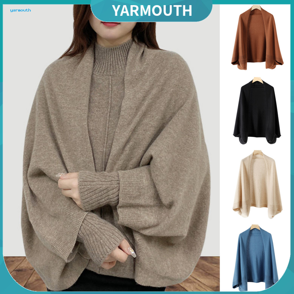Cozy Shawl Sweater Knitted Cable Women’s Knitting Collarless Long Sleeve Open Front Solid Color Coat Loose Fit Cape Li