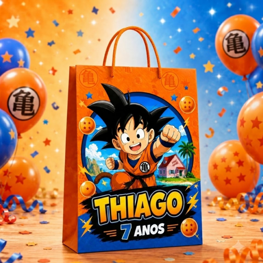 Sacolinha Personalizada Goku Festa Infantil Lembrancinha Aniversário Nome e Idade