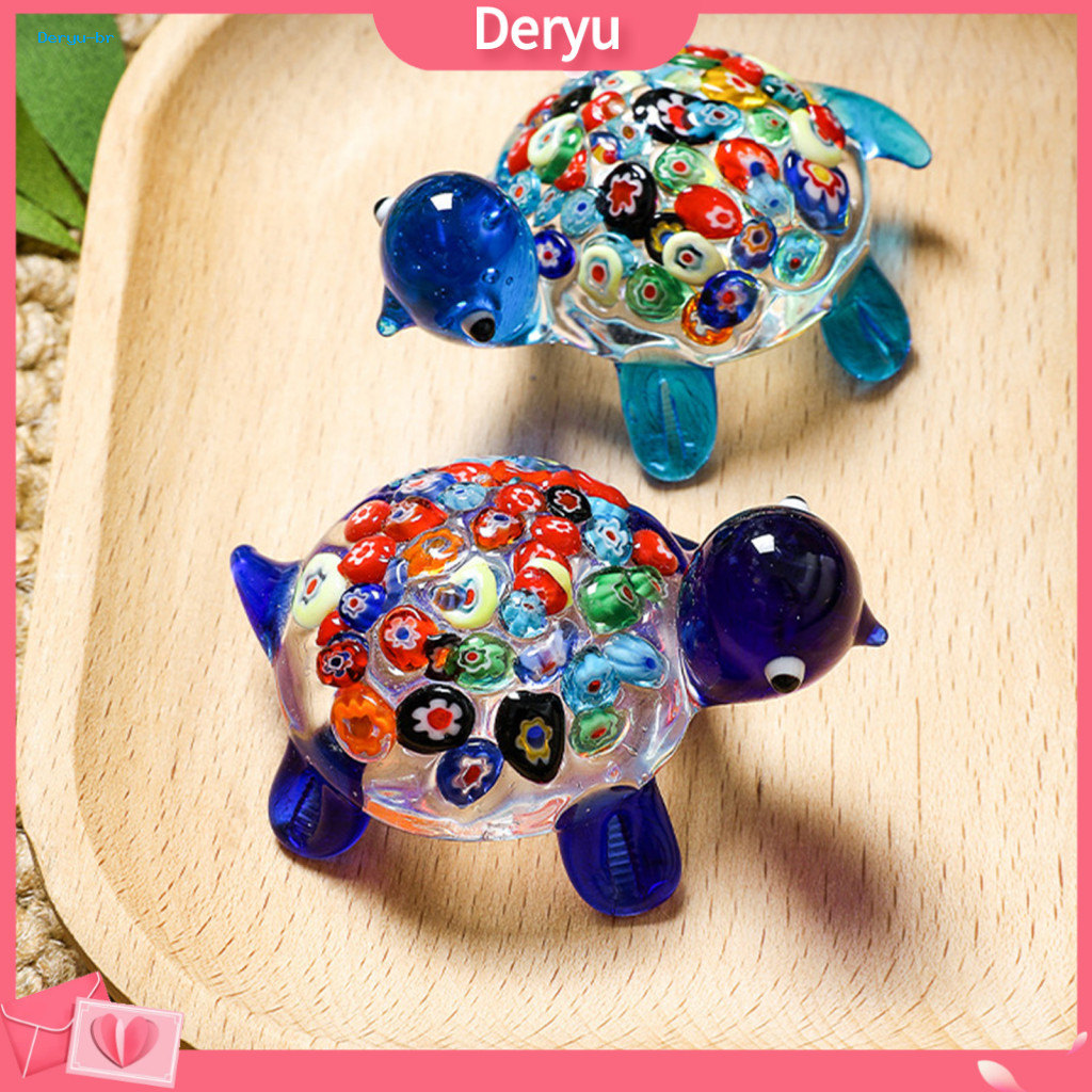 Decorative Glass Collectible Hand Blown Millefiori Turtle Figurine – Colorful Mini Tortoise Statue Cute Sea Ornament f
