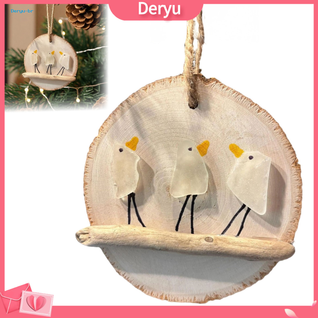 Handmade Glass Bird Ornament Sea Suncatcher Seagull Coastal Wooden Hanging Decor for Christmas Tree Beach Style Wall for