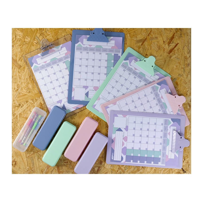 Kit Planner Prancheta Plástica Ofício C/ Estojo Waleu Escolha a Cor