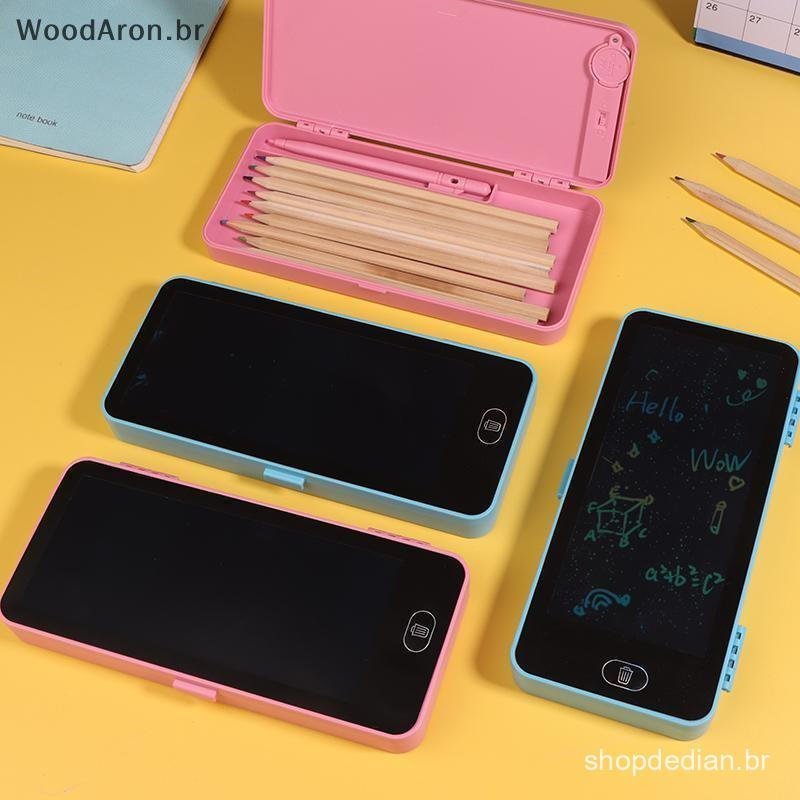 WoodAron LCD Escrita Tablet Prancheta Caixa De Papelaria Graffiti Sketchpad Mgaic Apagável Bloco De Estojo De Lápis Brin