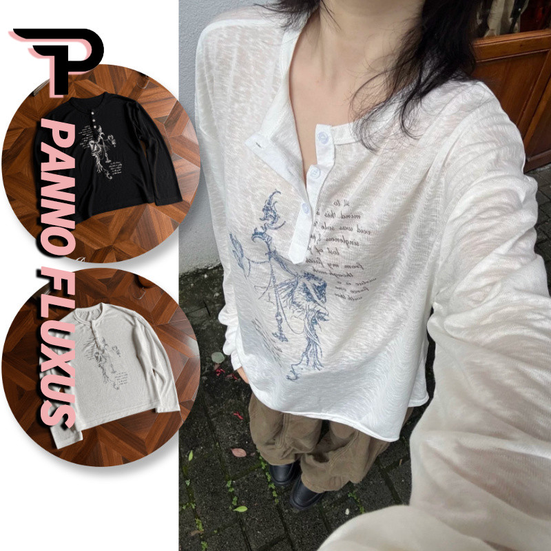 Camiseta Masculina PannoFluxus De Manga Comprida Marca De Moda Americana Gola Henry high-end E Neutra