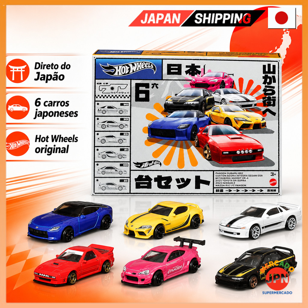 Hot Wheels Street of Japan Multi-Pack, 6 Vehicles, Toy Cars para A partir de 3 ano Direct from JAPAN
