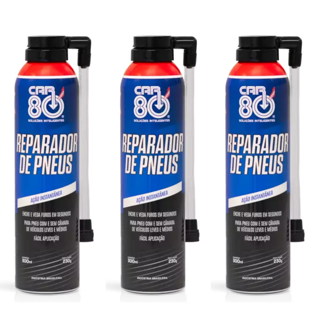 KIT 3 REPARADOR DE PNEU SPRAY CAR 80 - ECONÔMICO SELANTE EMERGÊNCIA CARRO MOTO
