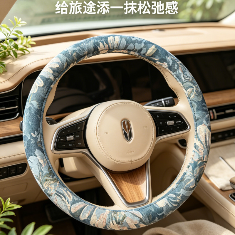 SPYHMQM3949 Capa de volante de linho de algodão Four Seasons Universal Cartoon Car Handle Cover High-End Sense Capa prot