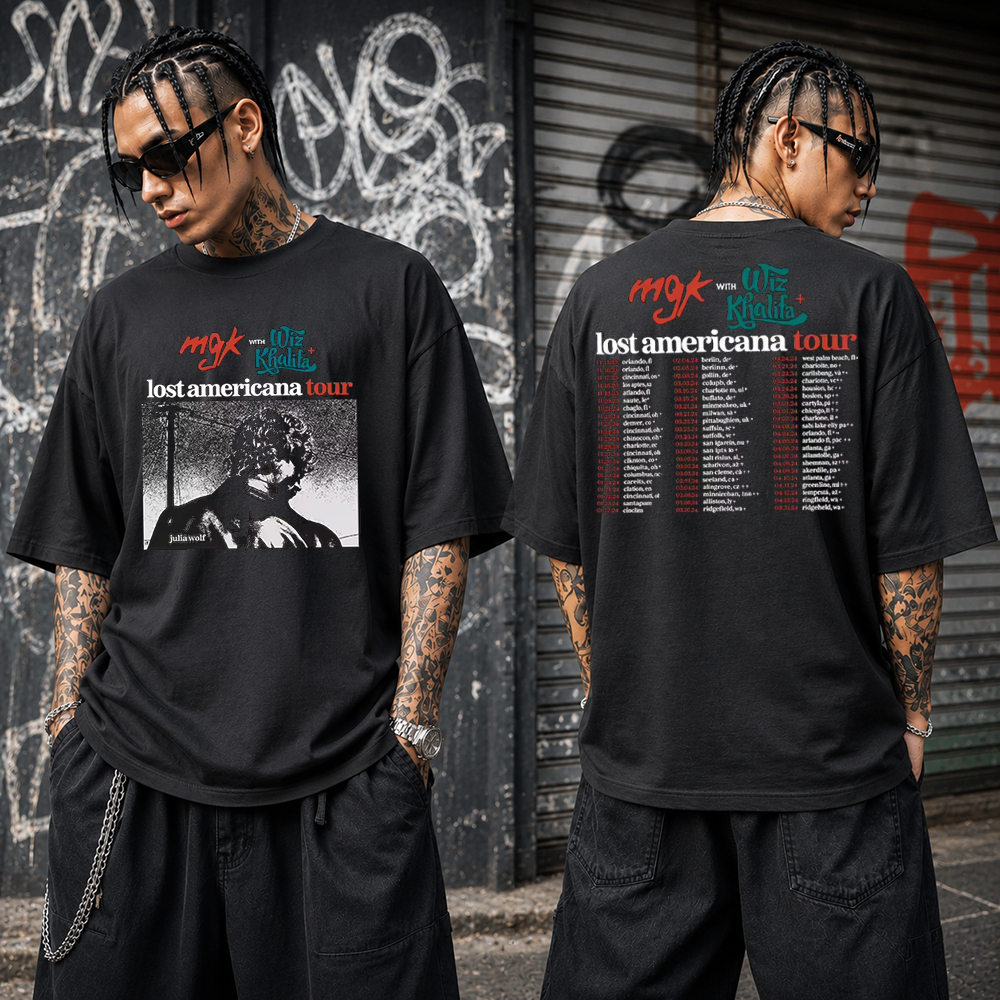 Camiseta Basica e OVERSIZED MGK Machine Gun Kelly Wiz Khalifa Cliche Lost World Tour Unissex
