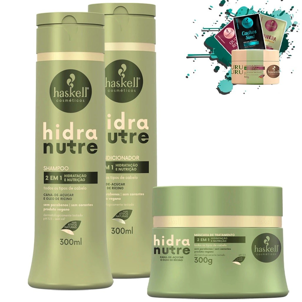 Shampoo Condicionador e Máscara 300ml/gr Hidranutre Haskell