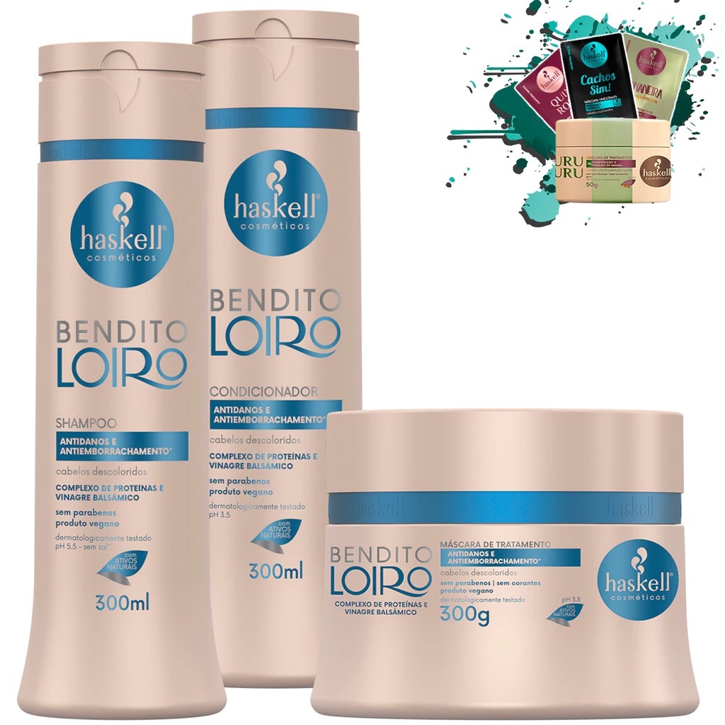 Shampoo Condicionador e Máscara 300ml/gr Bendito Loiro Haskell