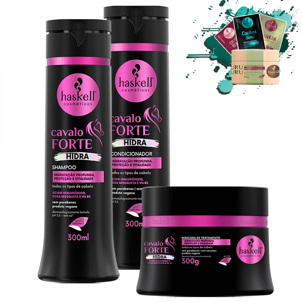 Shampoo Condicionador e Mascara 300ml/gr Cavalo Forte Hidra Haskell