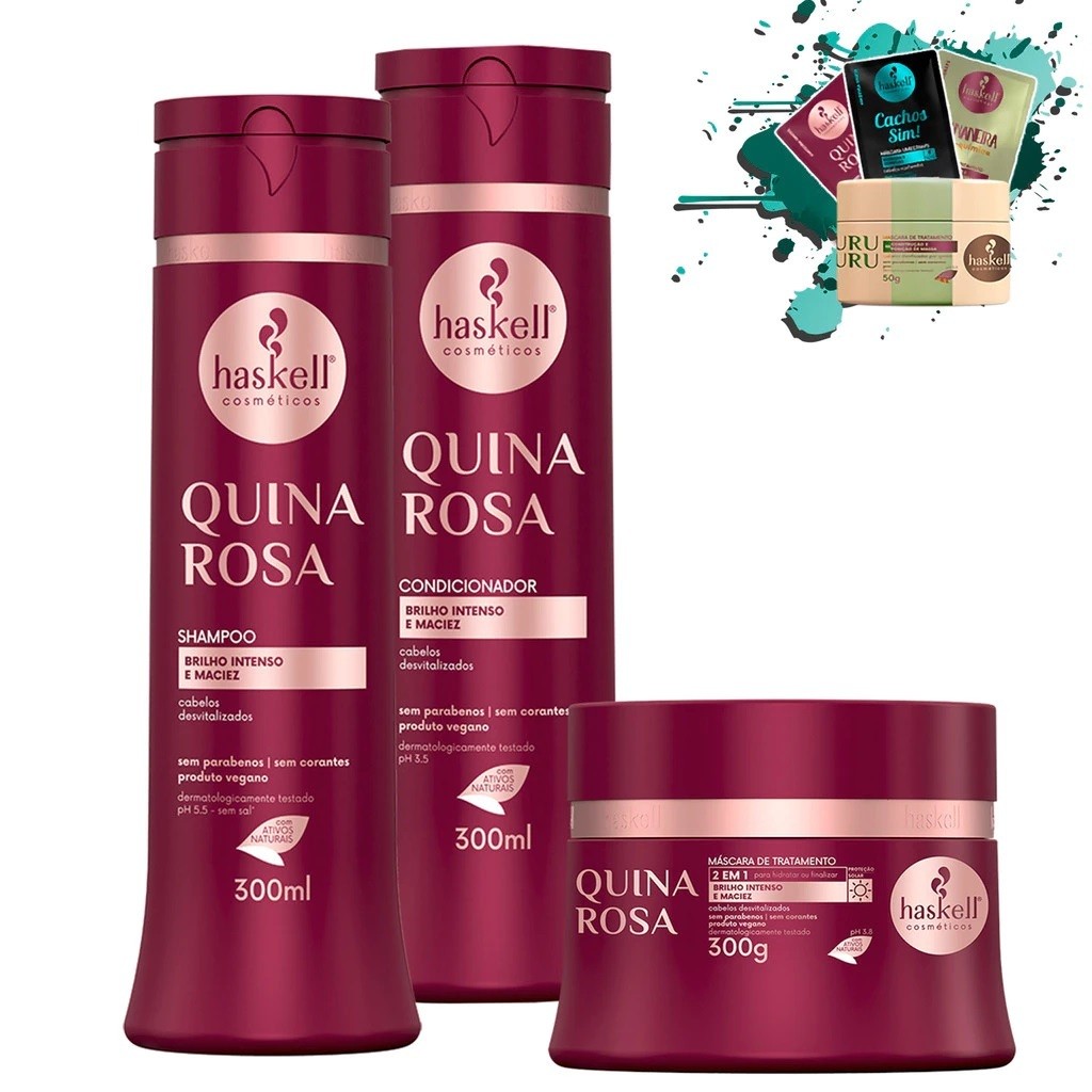 Shampoo Condicionador e Máscara 300ml/gr Quina Rosa Haskell