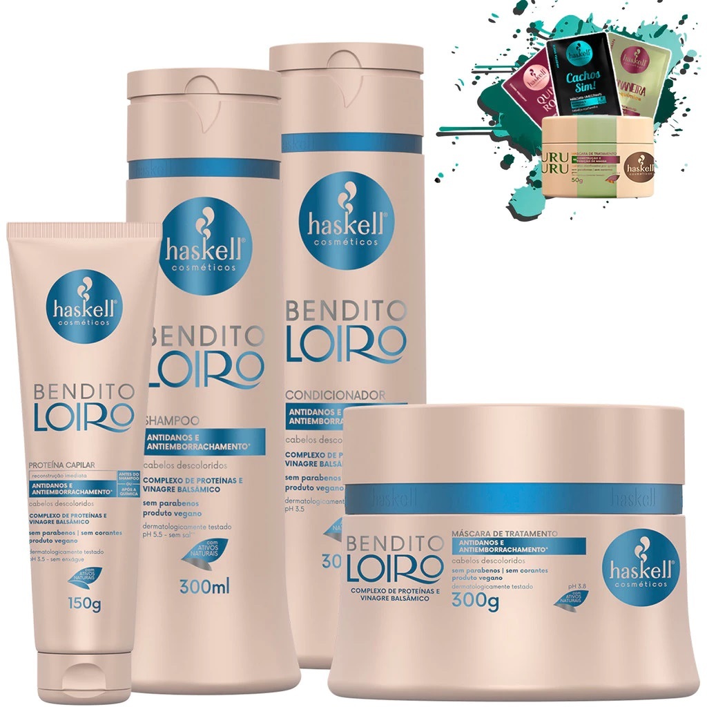 Shampoo Condicionador e Máscara 300ml/gr + Proteína Capilar 150gr Bendito Loiro Haskell