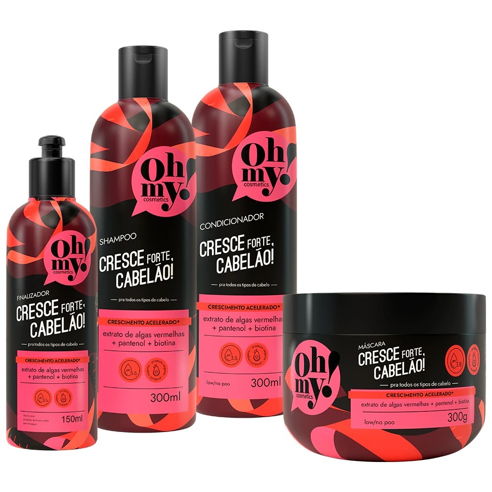 Shampoo e Condicionador e Mascara + Finalizador Cresce Forte, Cabelão! 300ml/gr Oh My!