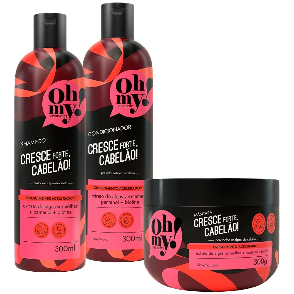 Shampoo Condicionador e Máscara Cresce Forte, Cabelão! 300ml/gr Oh My!