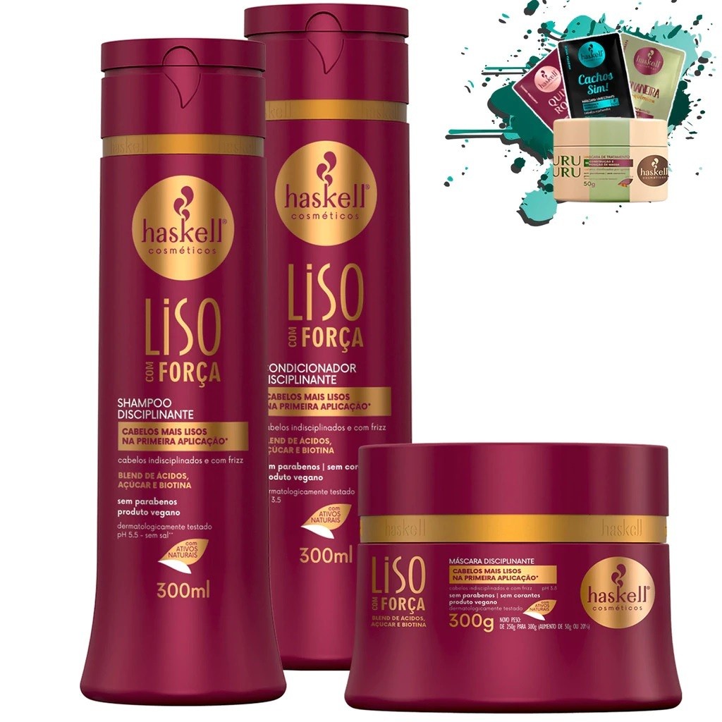 Shampoo Condicionador e Máscara 300ml/gr Liso com Força Haskell