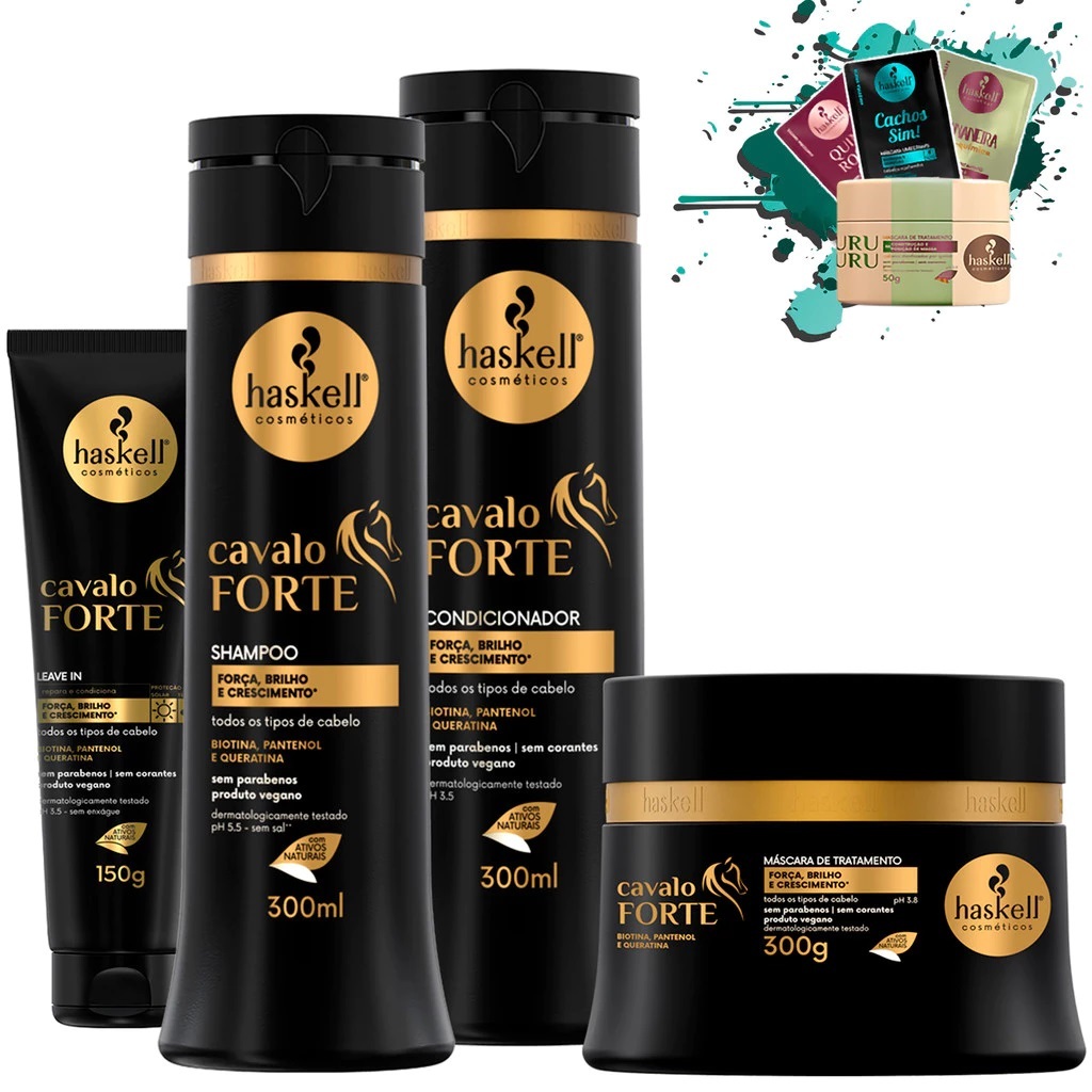 Shampoo Condicionador e Máscara 300ml/gr + Leave-in 150gr Cavalo Forte Haskell