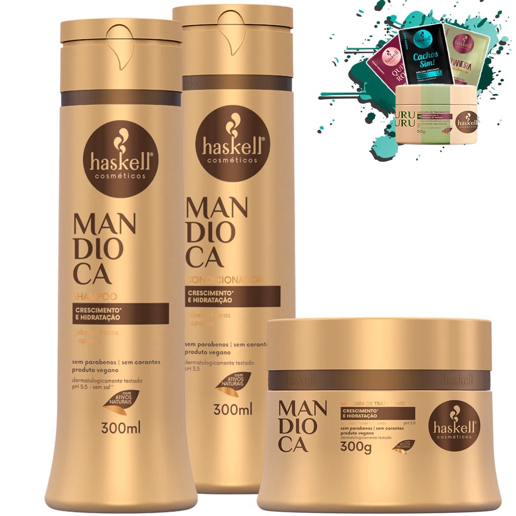Shampoo Condicionador e Máscara 300ml/gr Mandioca Haskell