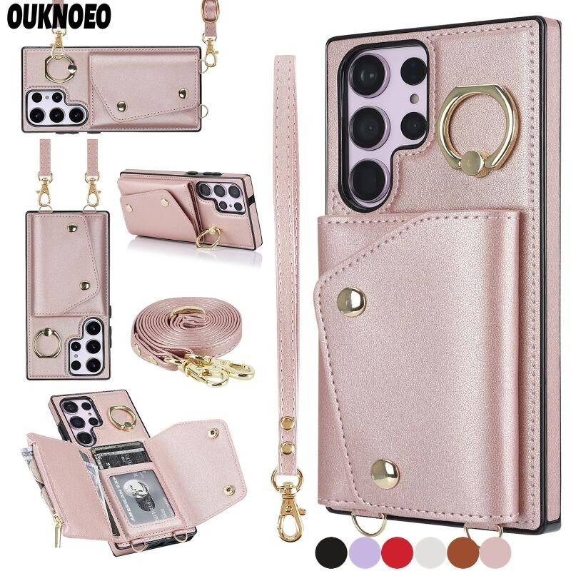 Moda Crossbody Zíper Cartão Caso De Telefone De Couro Para Samsung Galaxy S26 S25 Edge S24 S23 Ultra S22 Plus S21 FE Not