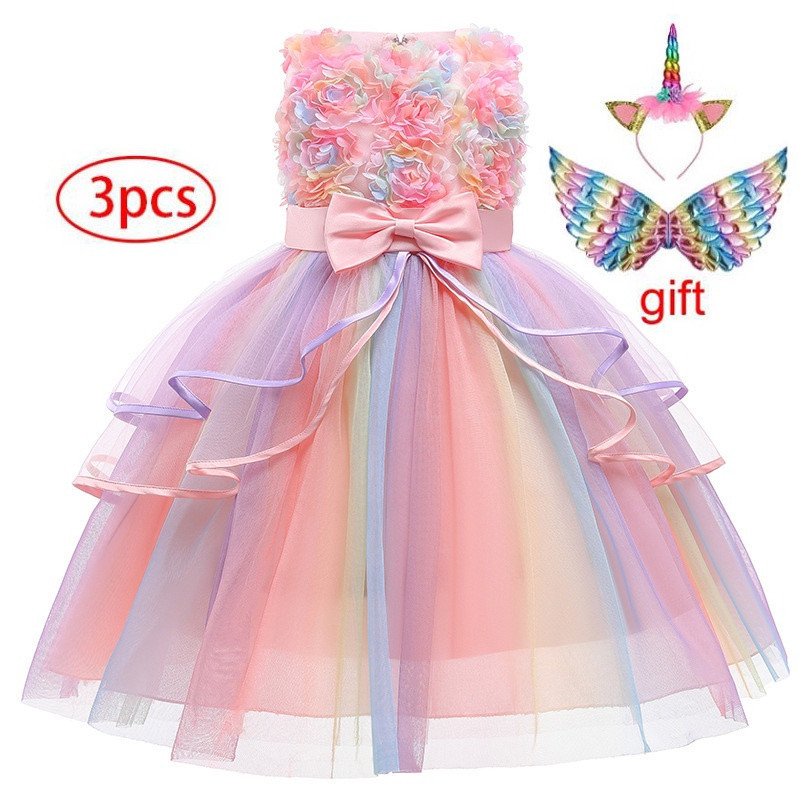 Vestido de Festa de Verão 2023 com Estampa de Unicórnio para Meninas, Sem Mangas, Fantasia Floral de Halloween, Vestido