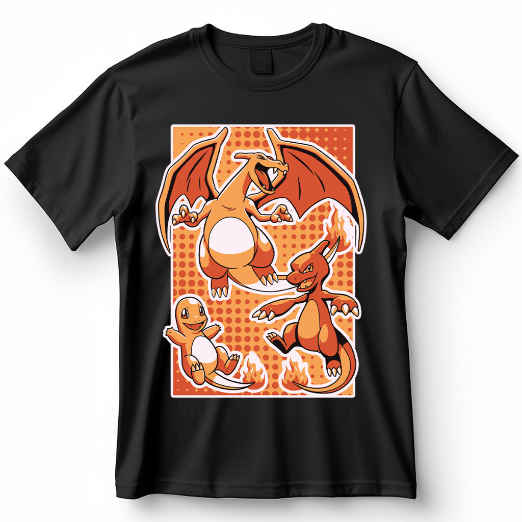 Camisa Pokemon Charizard Charmander Charmeleon Blusa Camiseta de Anime 100% Algodão