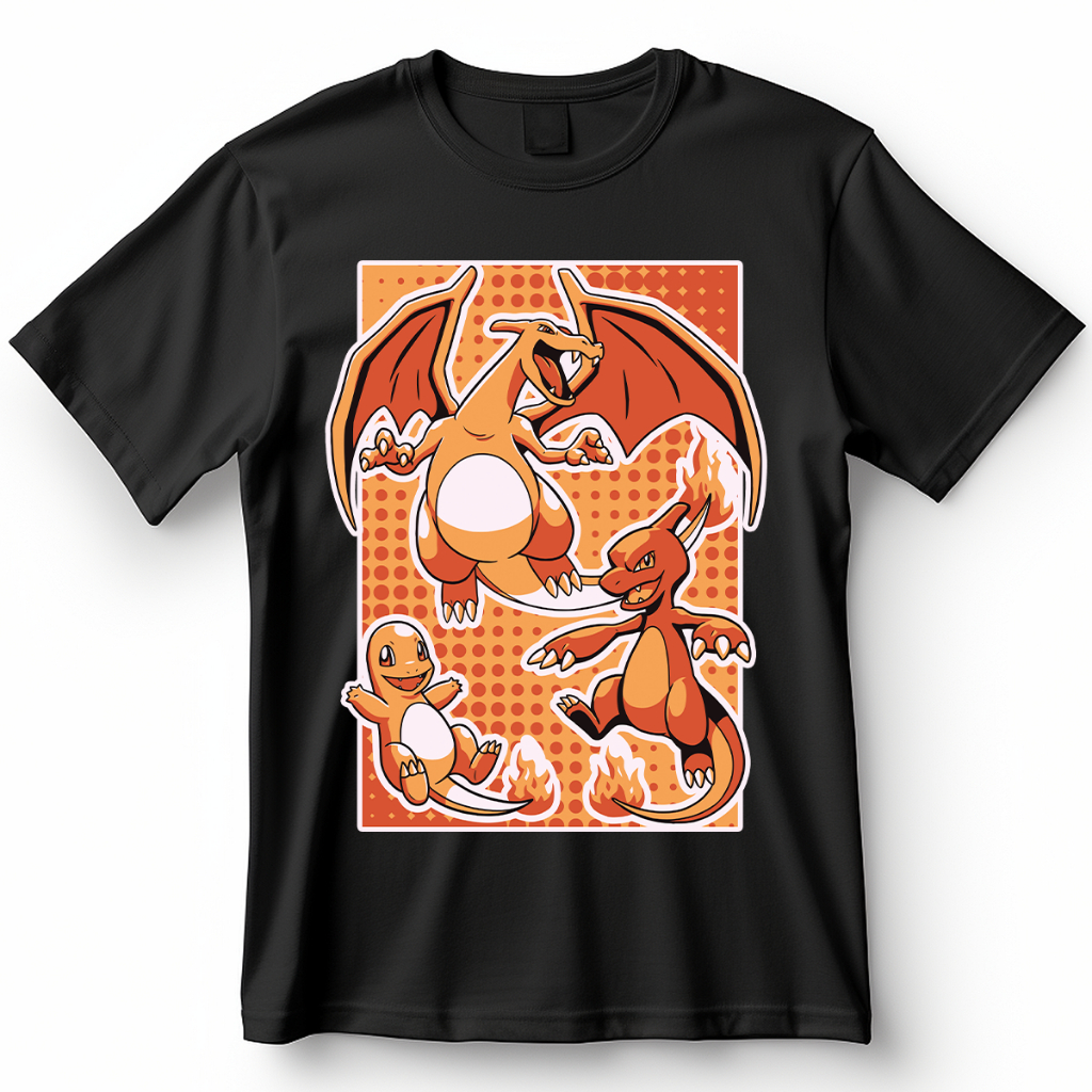 Camisa Pokemon Charizard Charmander Charmeleon Blusa Camiseta de Anime 100% Algodão