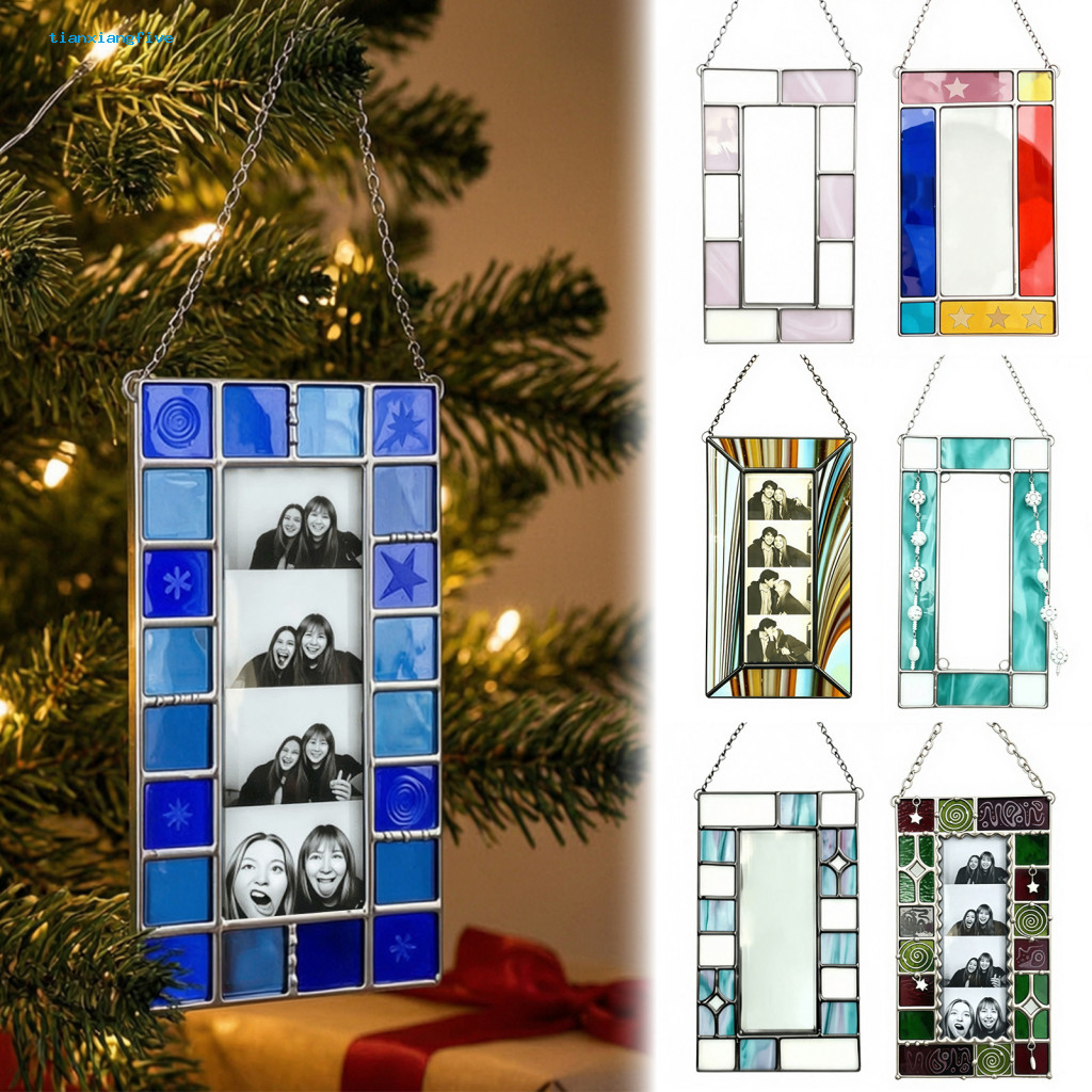 Acrylic Light Catcher for Window Stained Glass Hanging Retro Photo Frame with Chain – Transparent Decorative for Home