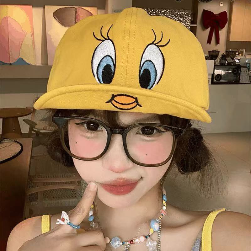 Versão coreana Cui Di Little Yellow Duck Cartoon Peaked Cap Feminino Bonito Sombrinha Boné de Beisebol Verão All-Match P