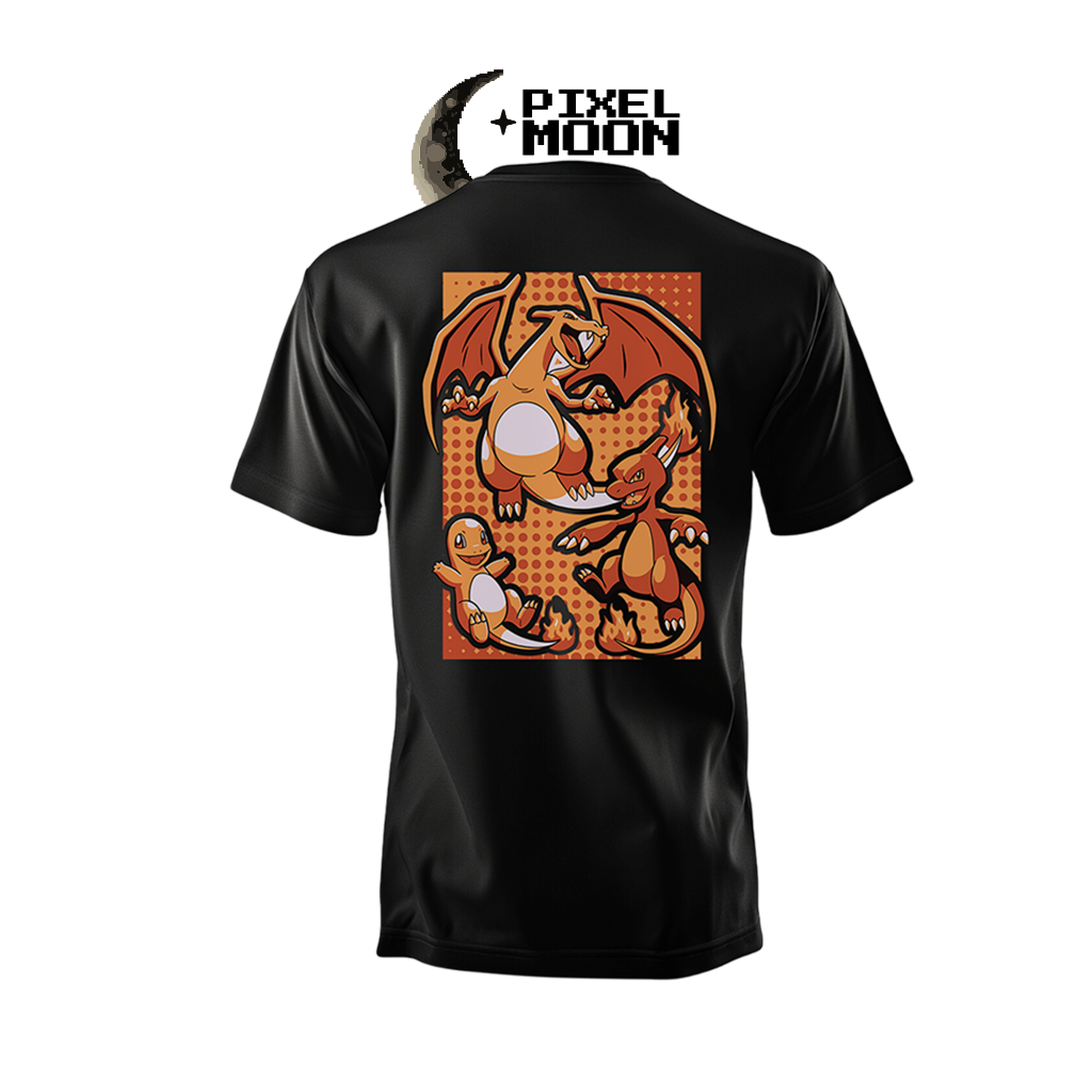 Camiseta Charmander  Charmeleon Charizard Pokémon T-Shirt Geek Nerd Gamer Unissex Estampada Algodão