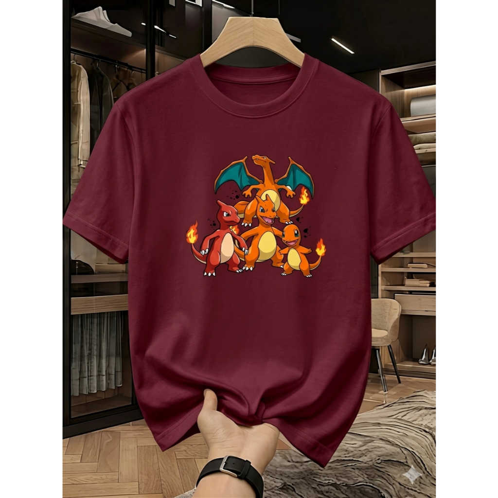 Camiseta unissex  Pokémon Evolução Charmander Charmeleon Charizard 100% algodão P ao GG