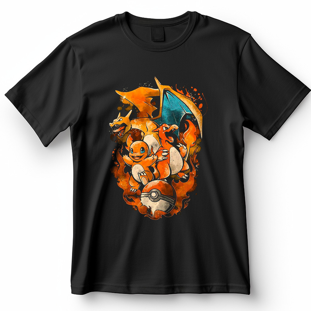 Camisa Camiseta Infantil Pokémon Charmander Charmeleon Charizard Pokébola 100% Algodão 2 4 6 8 10 12 14
