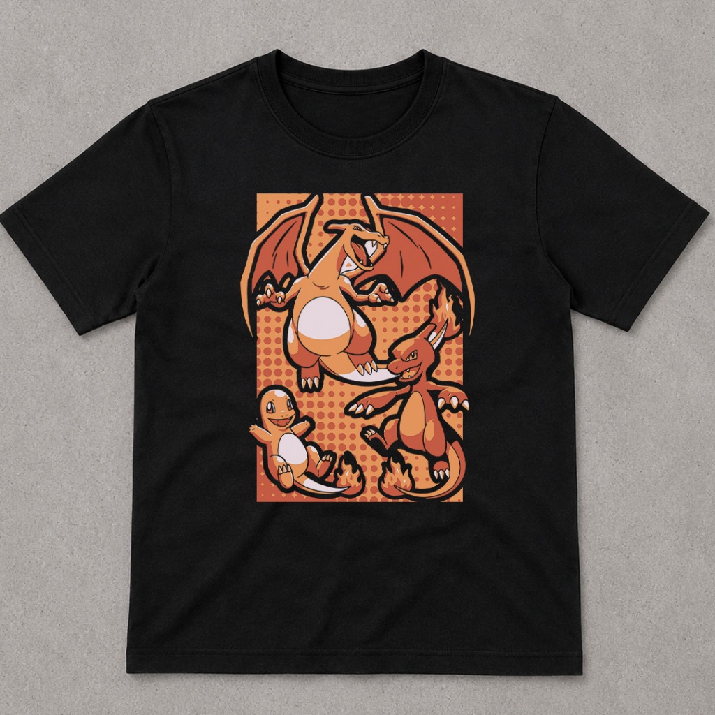 Camiseta Premium Estampada Infantil - RED CHARMANDER CHARMELEON CHARIZARD POKÉMON