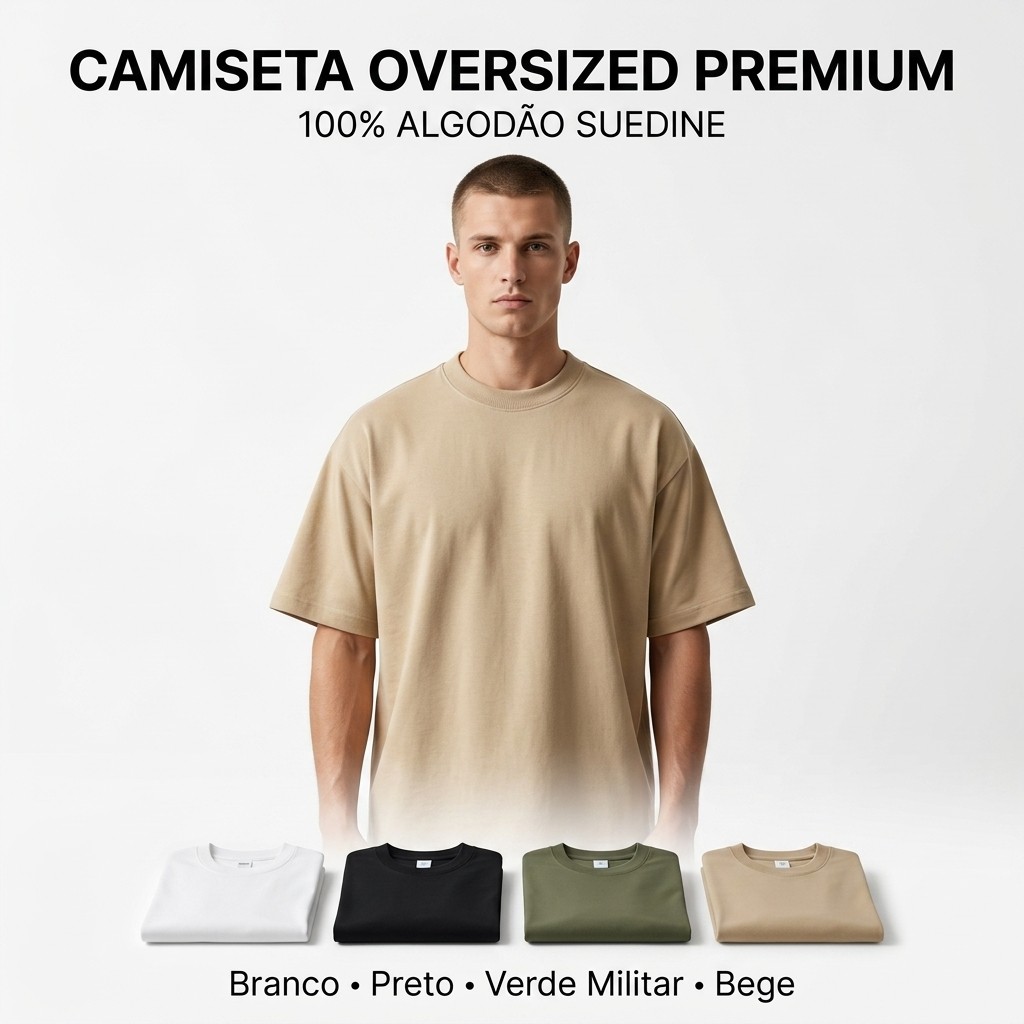 Camiseta Oversized Unissex 100% Algodão Premium Suedine Manga Curta Streetwear Casual