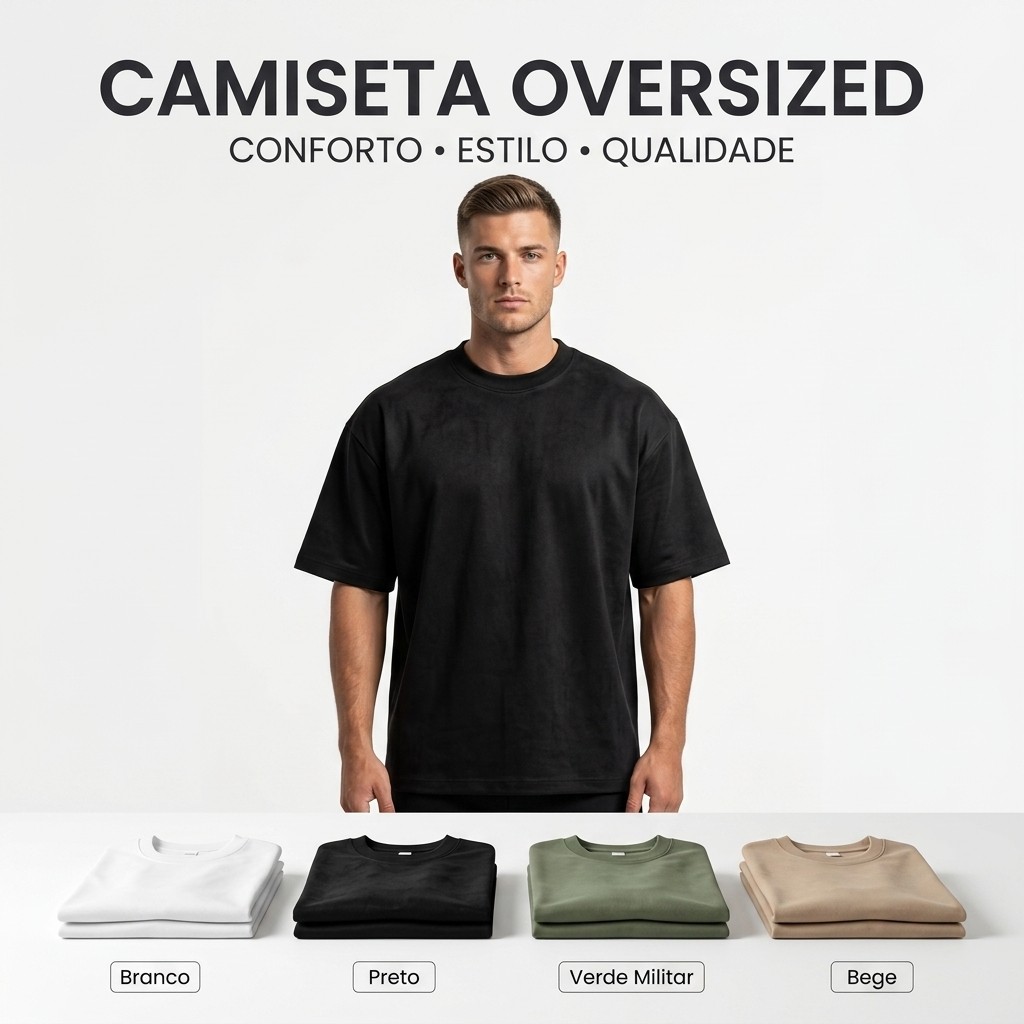 Camiseta Oversized Masculina Algodão Premium Suedine Manga Curta Streetwear Casual