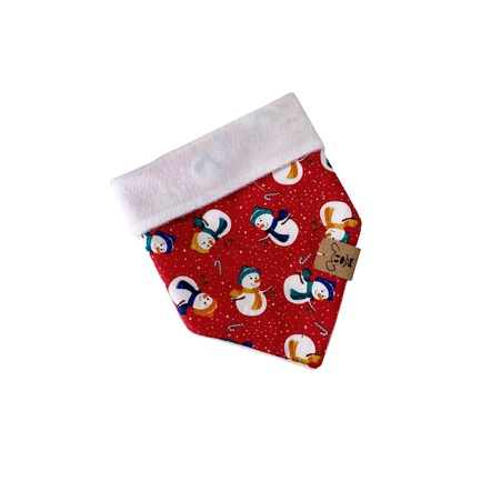 Bandana para Pet Animaliê Boneco de Neve vermelho verso branco Dupla Face com Botão de Pressão