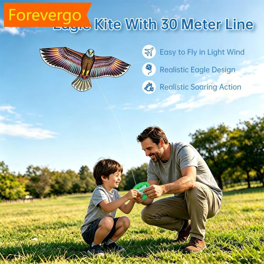 forevergo 1.1M/1.2M Eagle Kite Com Corda De 30M Flying Bird Kites Scarer Easy Fly Para Crianças Iniciantes Brinquedo De