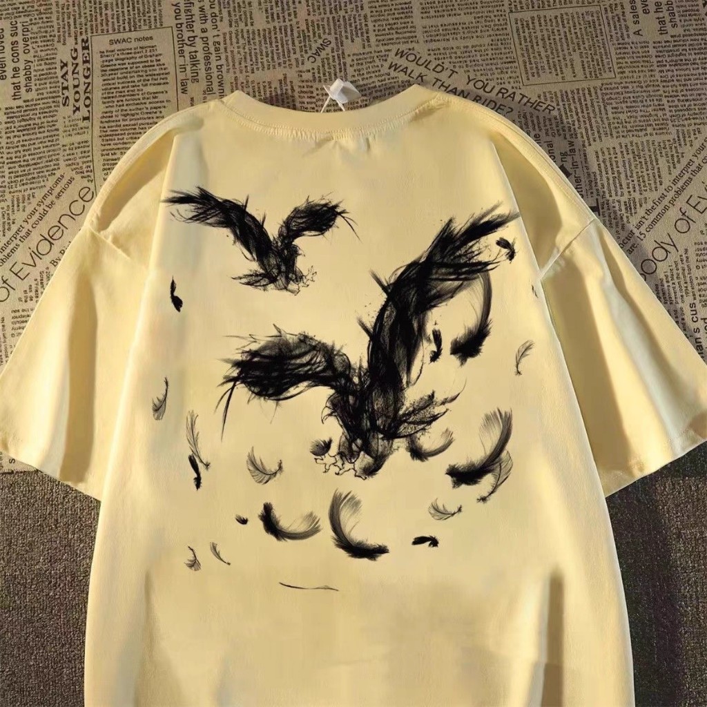 Camiseta de manga curta da marca Flying Eagle da moda vintage da série escura europeia e americana