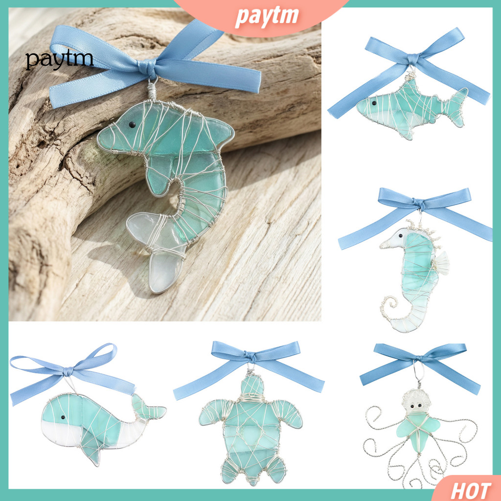 Beach House Accessories Themed Ornaments Handmade Sea Glass Ocean – 2d Wire Wrapped Coastal Christmas Tree Decorations