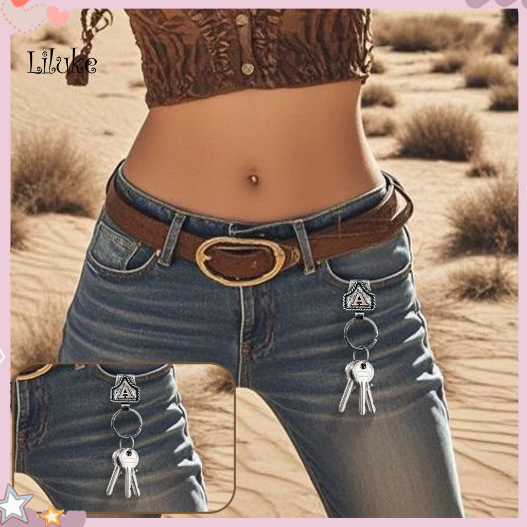 Personalized Letter Keychain Western Denim Vintage Cowboy Initial Stylish Belt Clip Keyring for Trendy Accessory Lovers