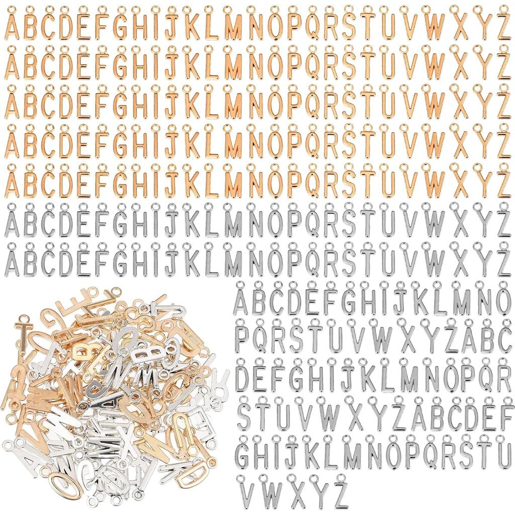 208 Pcs Silver Gold Alphabet Charms Letter Charms for Jewelry Making Zinc Alloy A-Z Letter Alphabet Pendants Initial Cha