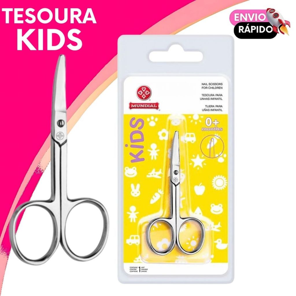 Tesoura Kids Mundial Para Bebe Recem Nascido Infantil Pontas Arredondadas Corte Preciso e Seguro